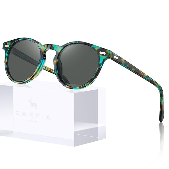 CARFIA Retro Polarized Sunglasses for Women UV Protection Round Acetate Frame, Bold Color, Anti Glare Driving Shades