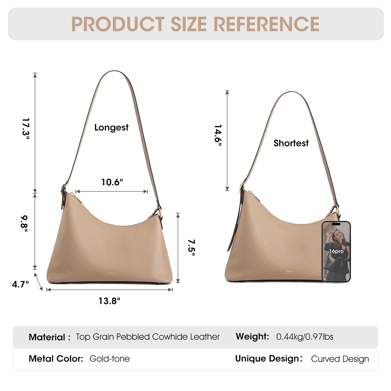 Kattee Hobo Bags for Women Trendy, Soft Leather Handbags and Purses,Shoulder Tote Curved Designer Bag with Card Pocket--fine dressed-fine dressed