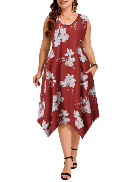 Womens Plus Size Maxi Dresses Sleeveless Summer Dress Beach Sundress Tshirt Long Dresses with Pockets