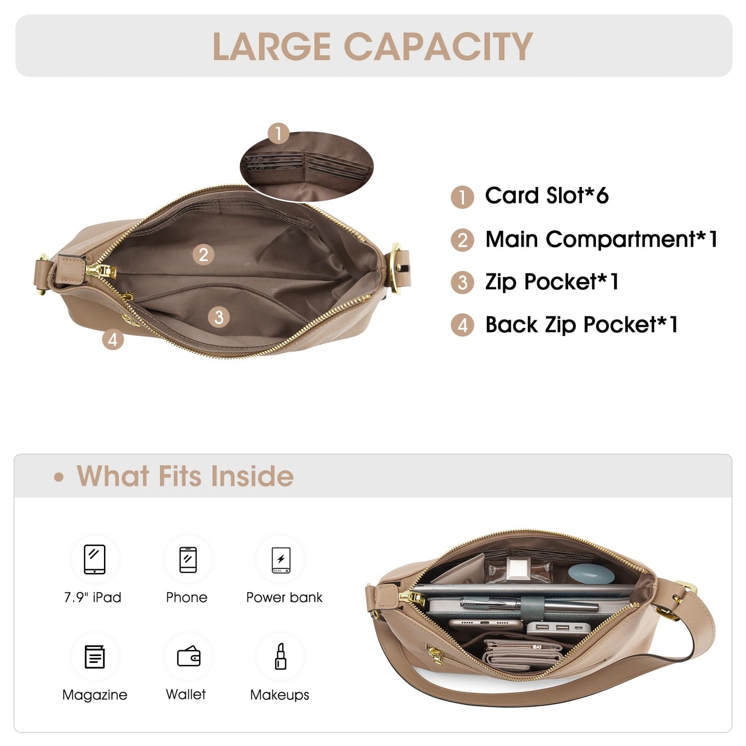Kattee Hobo Bags for Women Trendy, Soft Leather Handbags and Purses,Shoulder Tote Curved Designer Bag with Card Pocket--fine dressed-fine dressed
