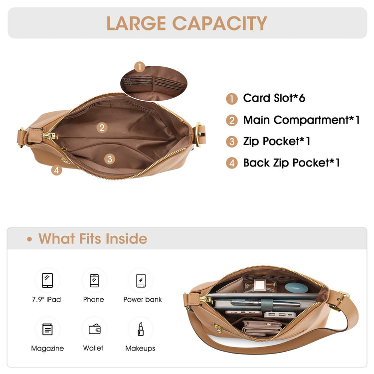 Kattee Hobo Bags for Women Trendy, Soft Leather Handbags and Purses,Shoulder Tote Curved Designer Bag with Card Pocket--fine dressed-fine dressed