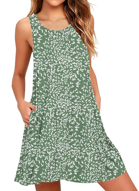 AUSELILY Women Summer Casual Swing T Shirt Dresses Beach Cover Up Tank Dress with Pockets